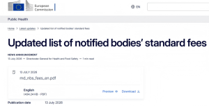 EU Publishes Notified Body Fee Schedules for Medical Devices