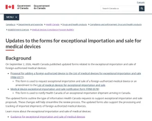 Health Canada Overhauls Exceptional Import Reporting Forms: 3 Working Days’ Notice Required Before Arrival