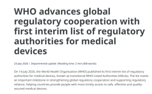 China’s NMPA Named to WHO’s First List of Transitional Authorities for Medical Devices