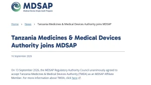 Tanzania Medicines & Medical Devices Authority Joins MDSAP TMDA Accepted as an Affiliate Member of the Medical Device Single Audit Program